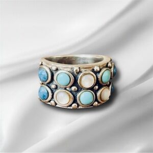 Silver & Coloured Gemstone Ring